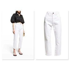 New FRAME Le Original Front-Cuff Cropped WHITE HIGH RISE STRAIGHT Fit Jeans Sz31